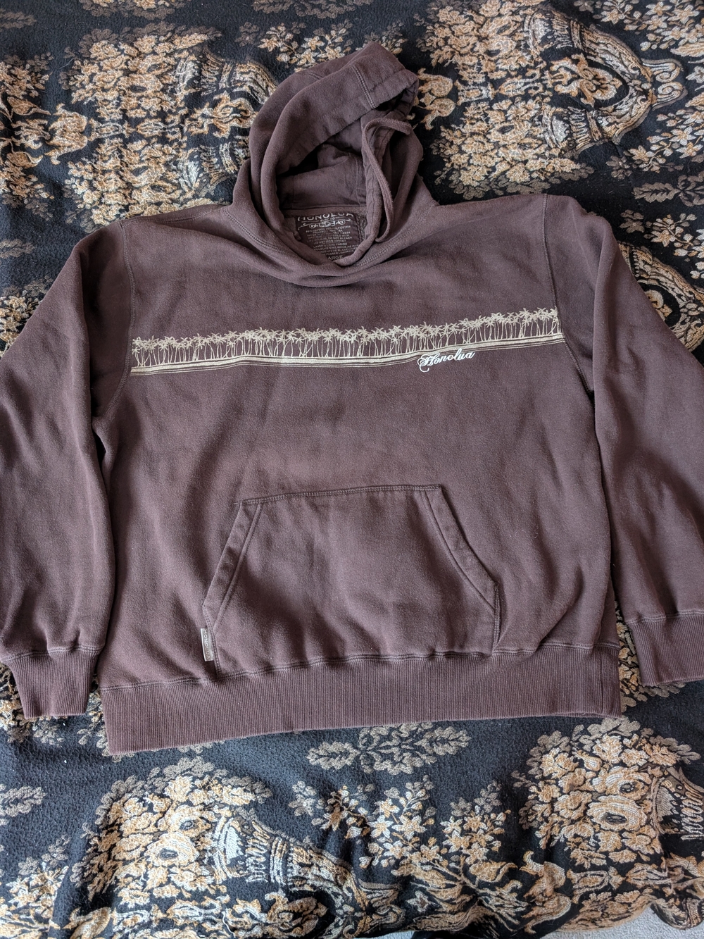 Honolua Brown Palm-Print Hooded Sweatshirt L
